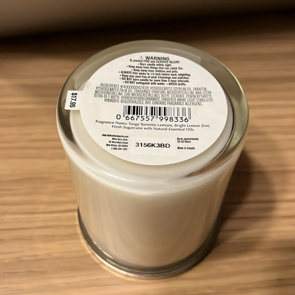 Bath & Body Works Single Wick Candle. Sugared Lemon Zest.